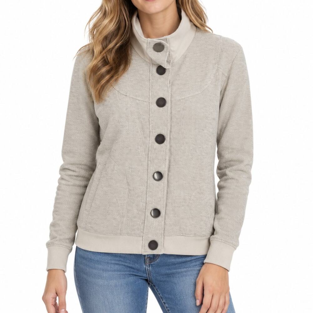 NWT Puella Waffle Knit Snap Front Jacket Cardigan Cream Cotton Long Sleeve M